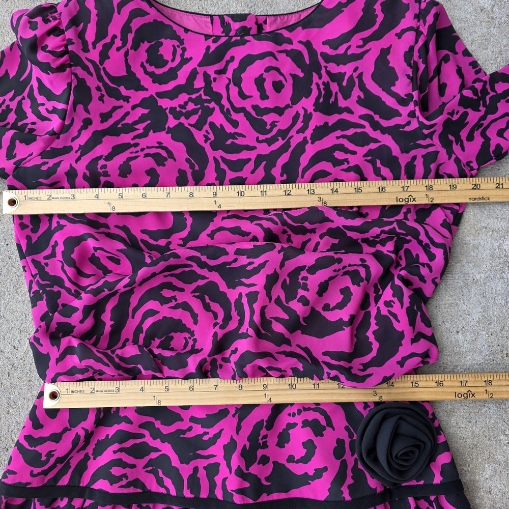 Vintage 80s R&K Originals Pink Rose Print Peplum Dress - Picture 11 of 14